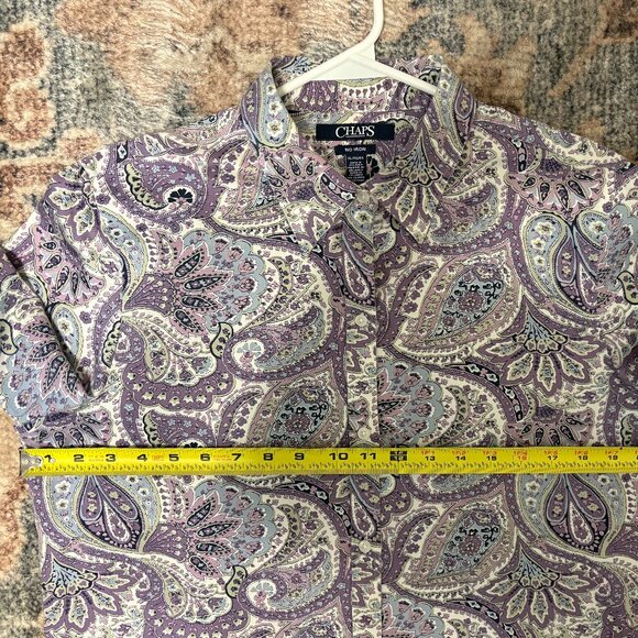 Ralph Lauren CHAPS Women's L/S Purple Paisley No Iron Button-Front Shirt Top XL - Picture 6 of 9